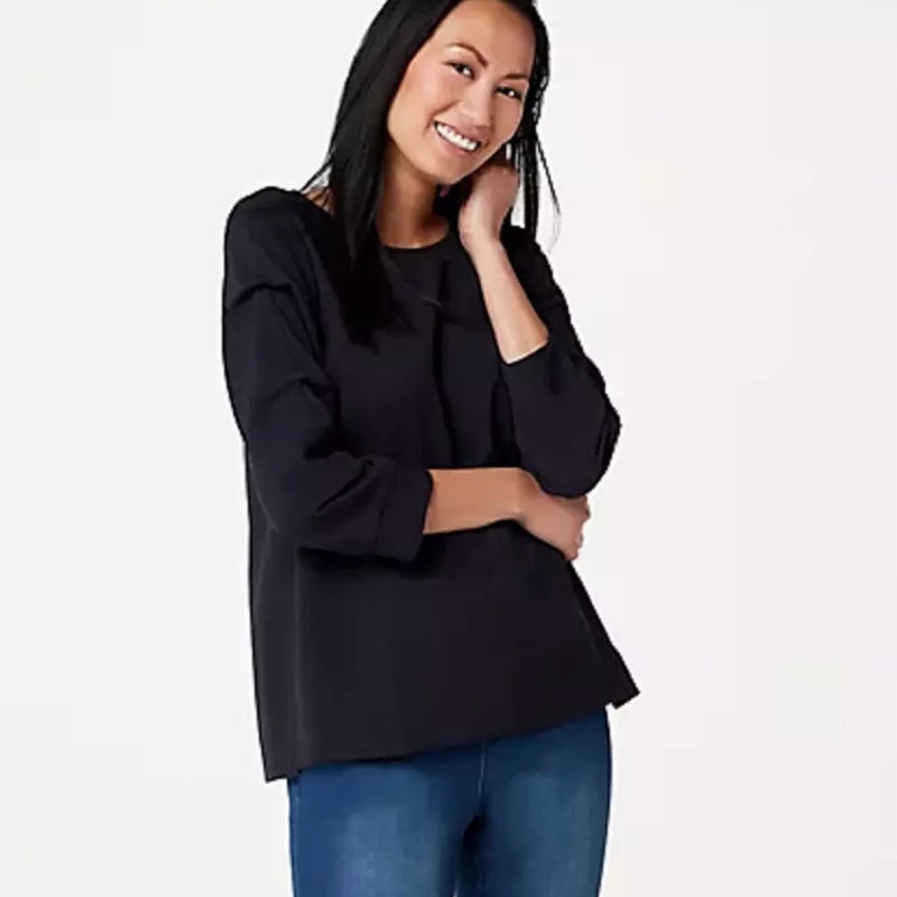 Martha Stewart Knit Crepe Gathered 3/4 Sleeve Top in Navy Size 3X